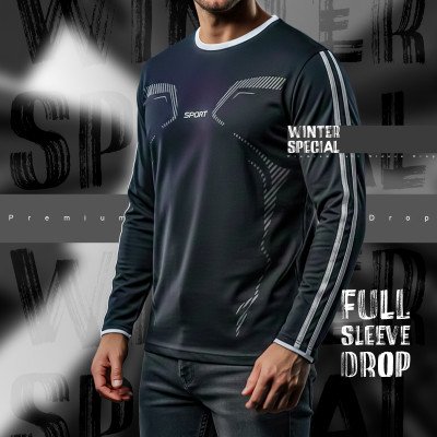 Full Sleeve Mash T-Shirt For Men - Black
