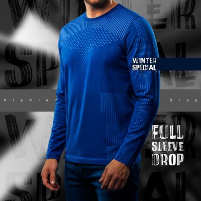 Full Sleeve Mash T-Shirt For Men - Blue