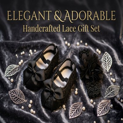 Elegant Black Newborn Baby Shoes & Headband Set