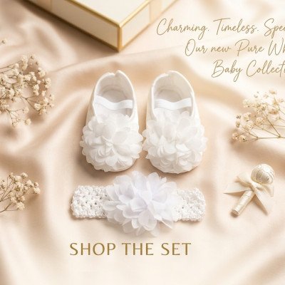 White Blossom Newborn Baby Shoes & Headband Set
