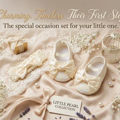 White Bow Newborn Baby Shoes & Headband Set