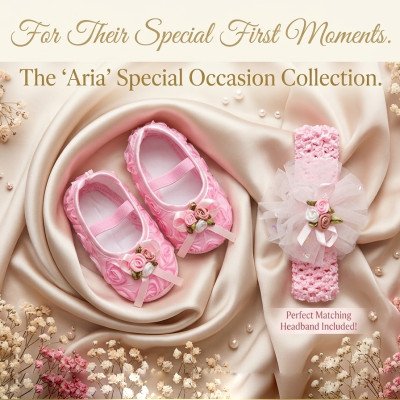 Pink Rose Newborn Baby Shoes & Headband Set