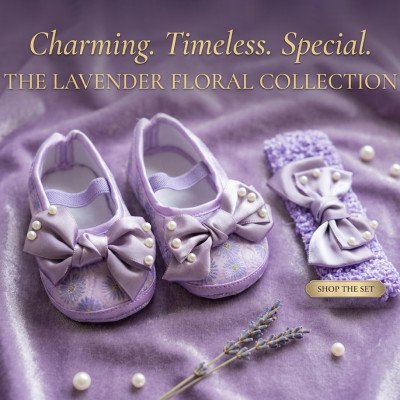 Purple Bow Newborn Baby Shoes & Headband Set